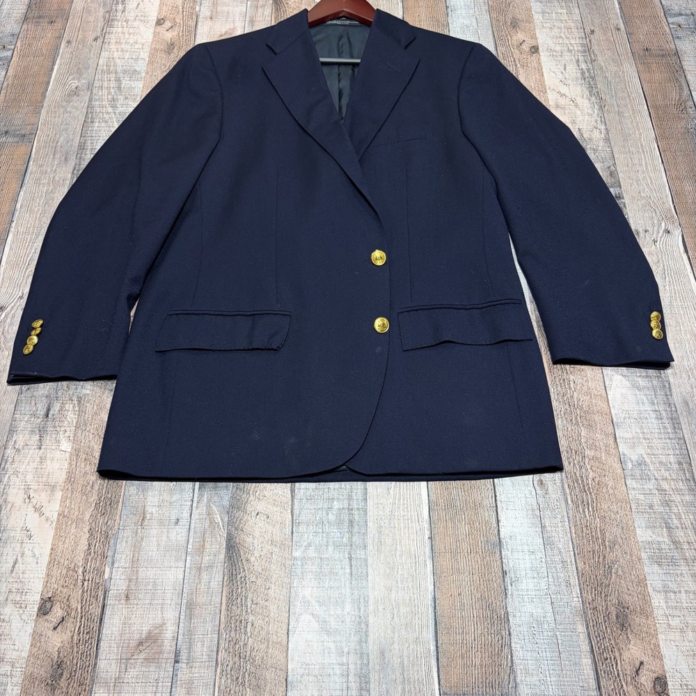 VTG Polo Ralph Lauren Blazer Mens 44R Navy Blue 100% Wool Gold Button Italy